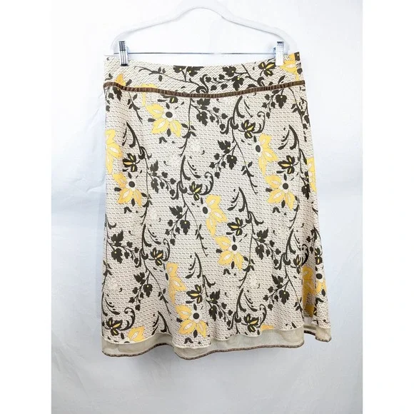Vintage Floral Boho 100% Silk Midi Skirt Sz 10 Brown Cottagecore Preppy Granola - Picture 5 of 10